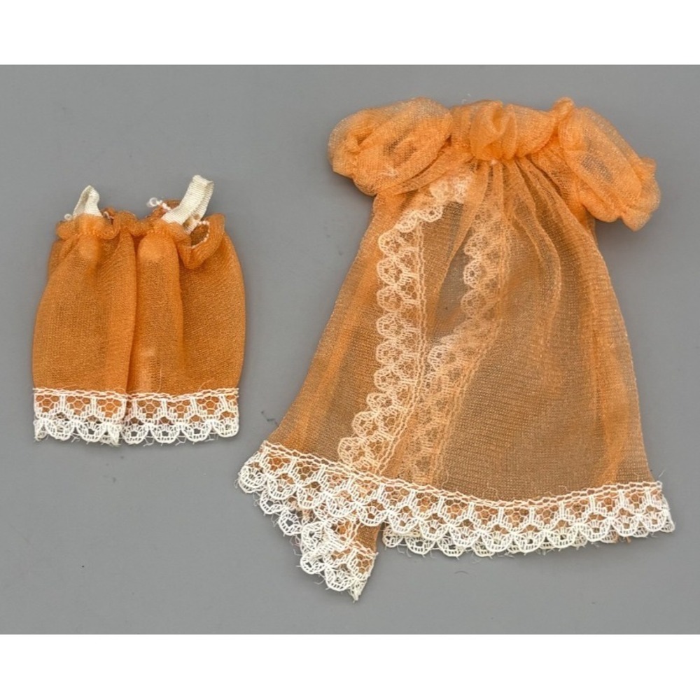Vintage Barbie Doll Sheer Nighty Orange‎ Pajama Set of 2 Outfit Lingerie 1970s
